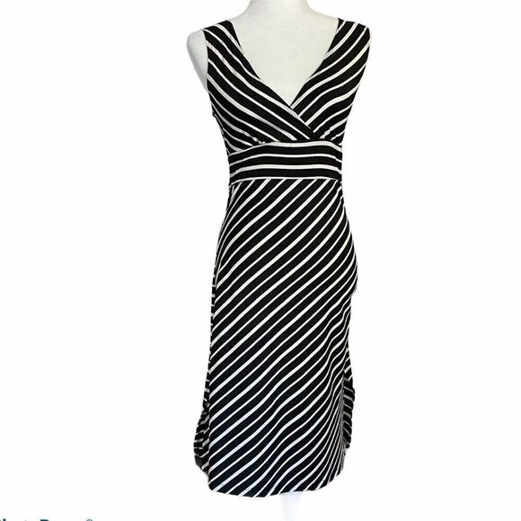 Rue 21 Striped Dress Black White Empire Waist Sleeveless Made in USA SZ SP - Picture 1 of 11